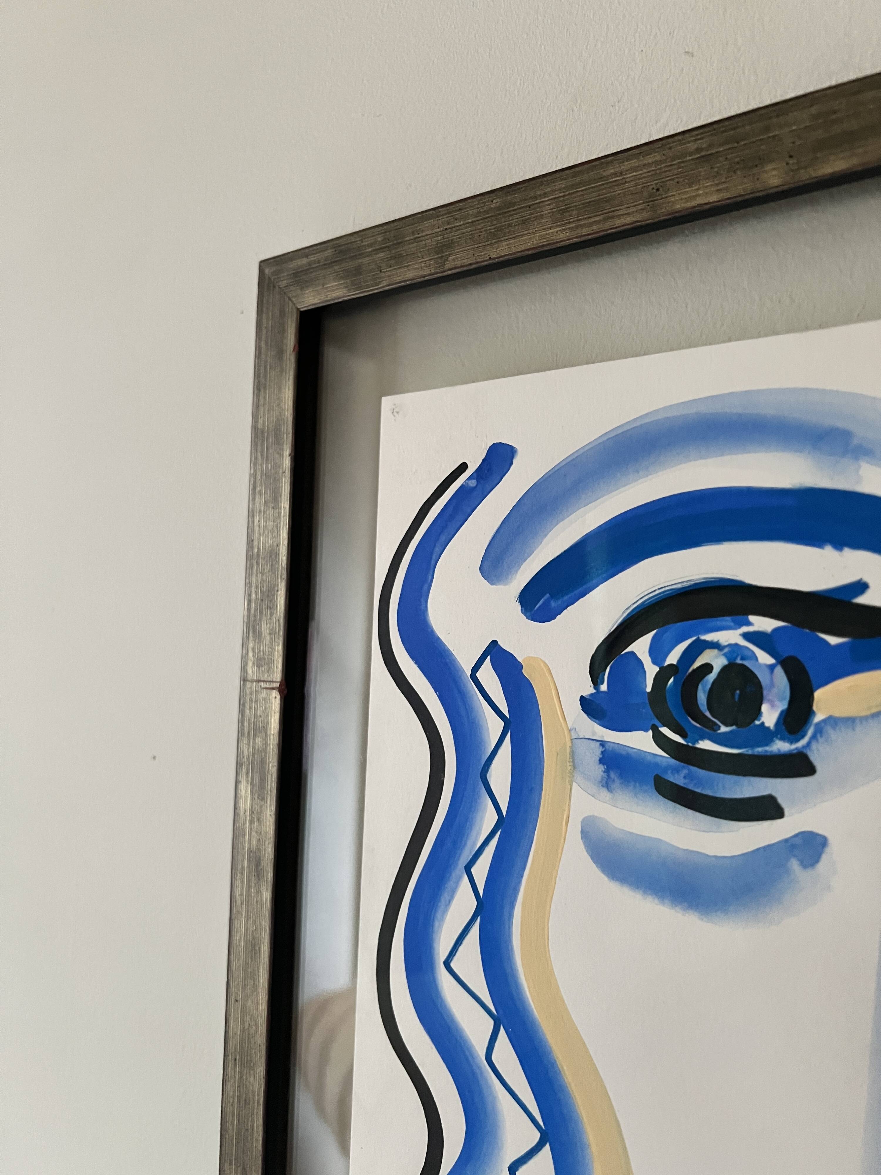 Cubist composition in blue, Vallauris style, signed Blasos.