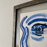 Cubist composition in blue, Vallauris style, signed Blasos.