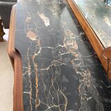 Art Deco black marble sideboard and vintage beveled mirror