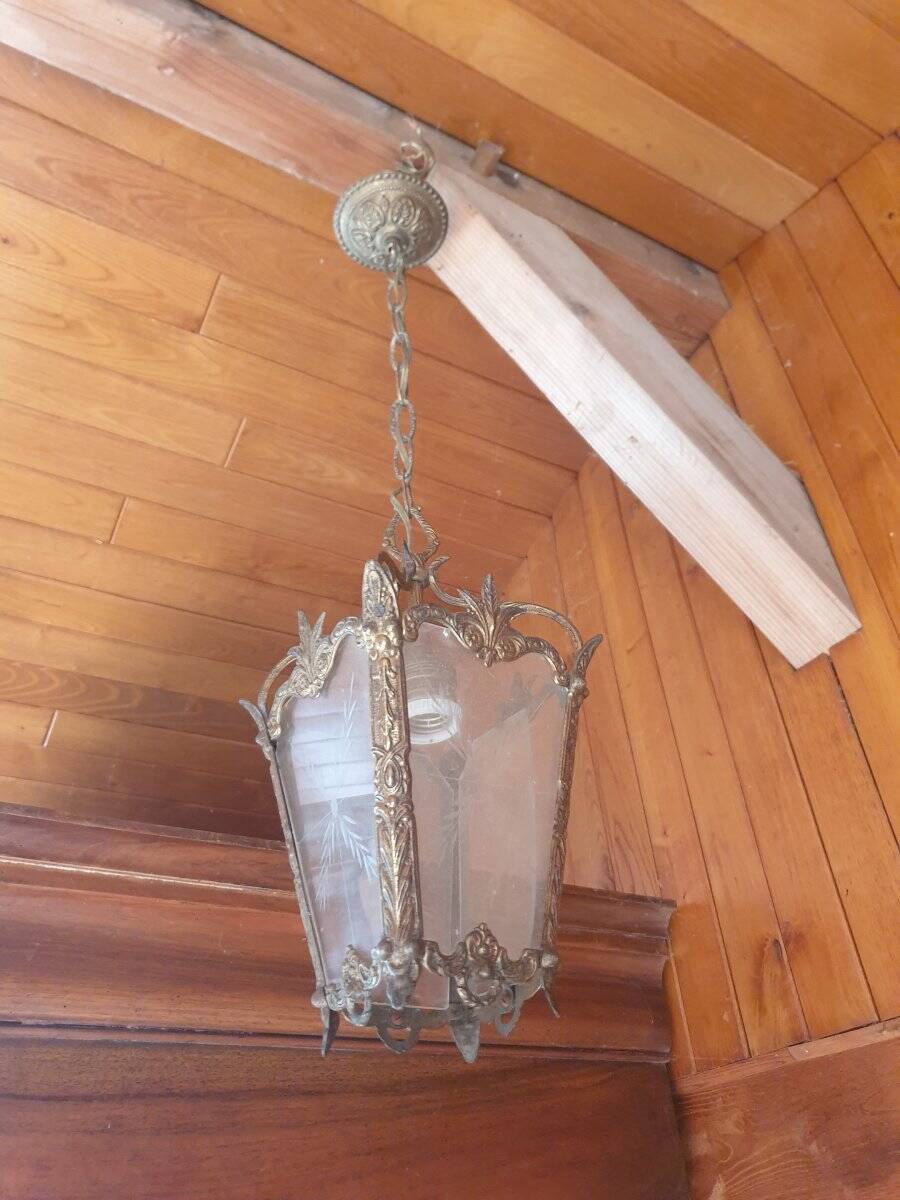 Small chandelier / lantern in bronze with etched glass - Louis XV style