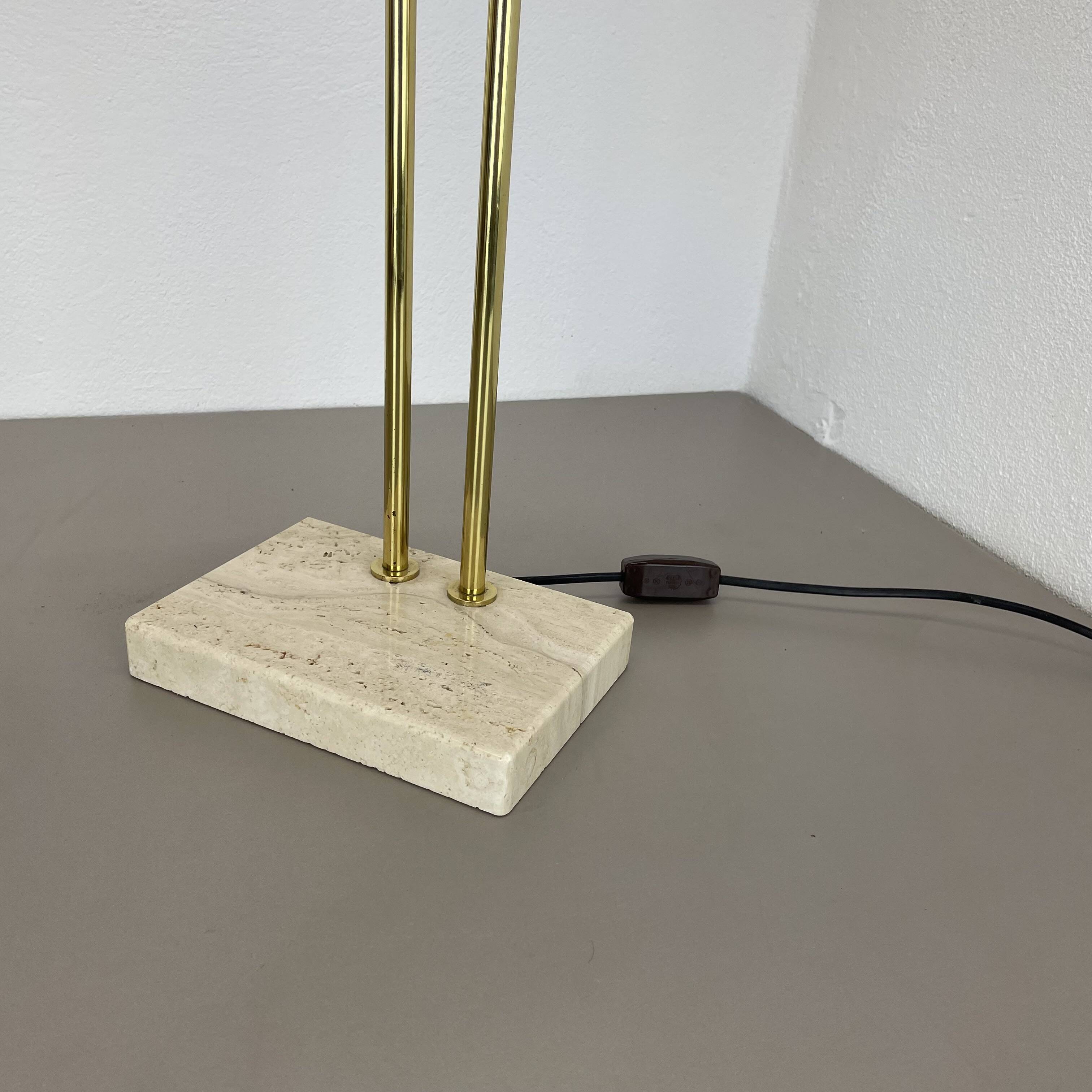 Modernist Travertine and Brass Table Light by Hillebrand Leuchten, Germany, 1980