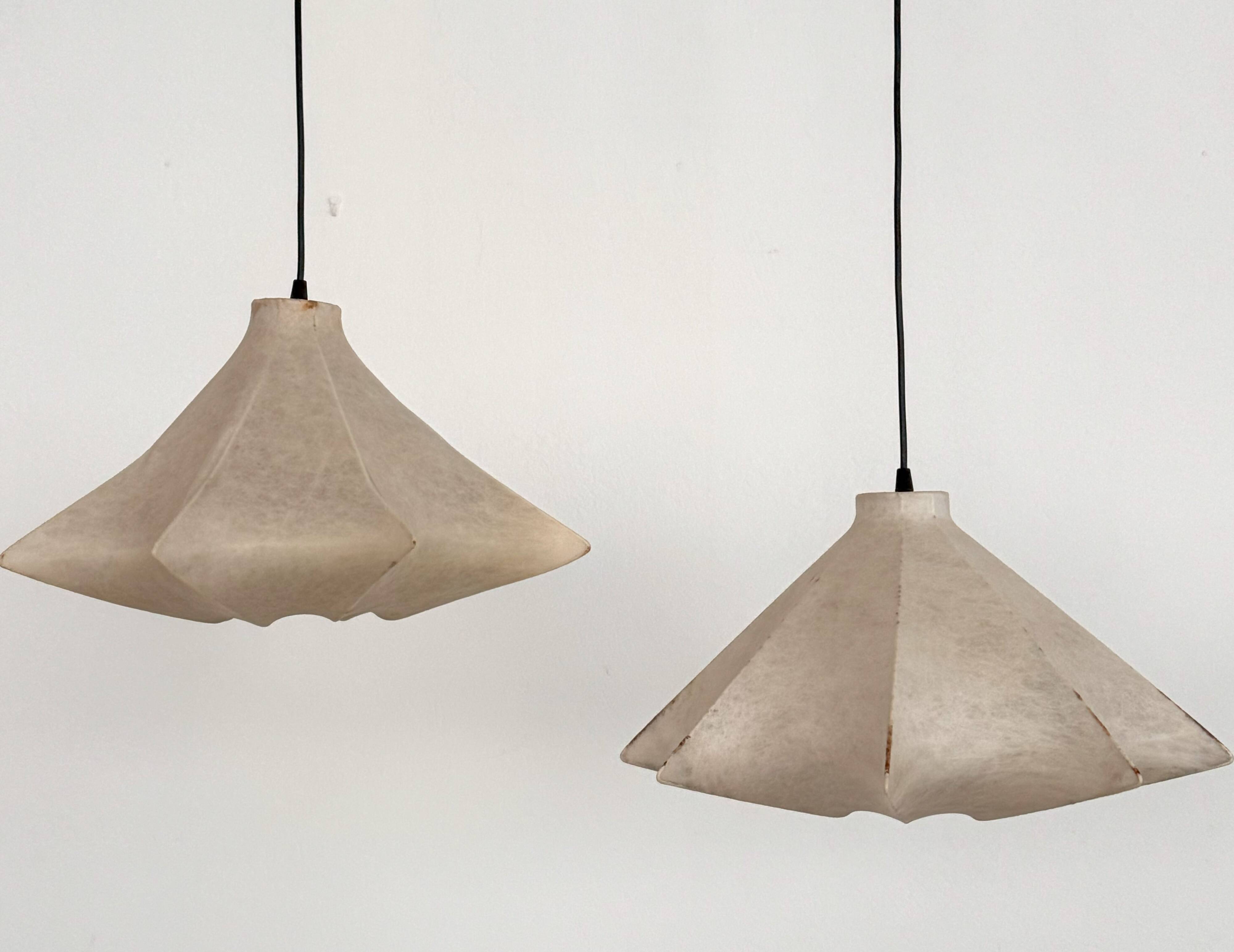 Pair of Italian Designer Cocoon Pendant lights original from the 1960s