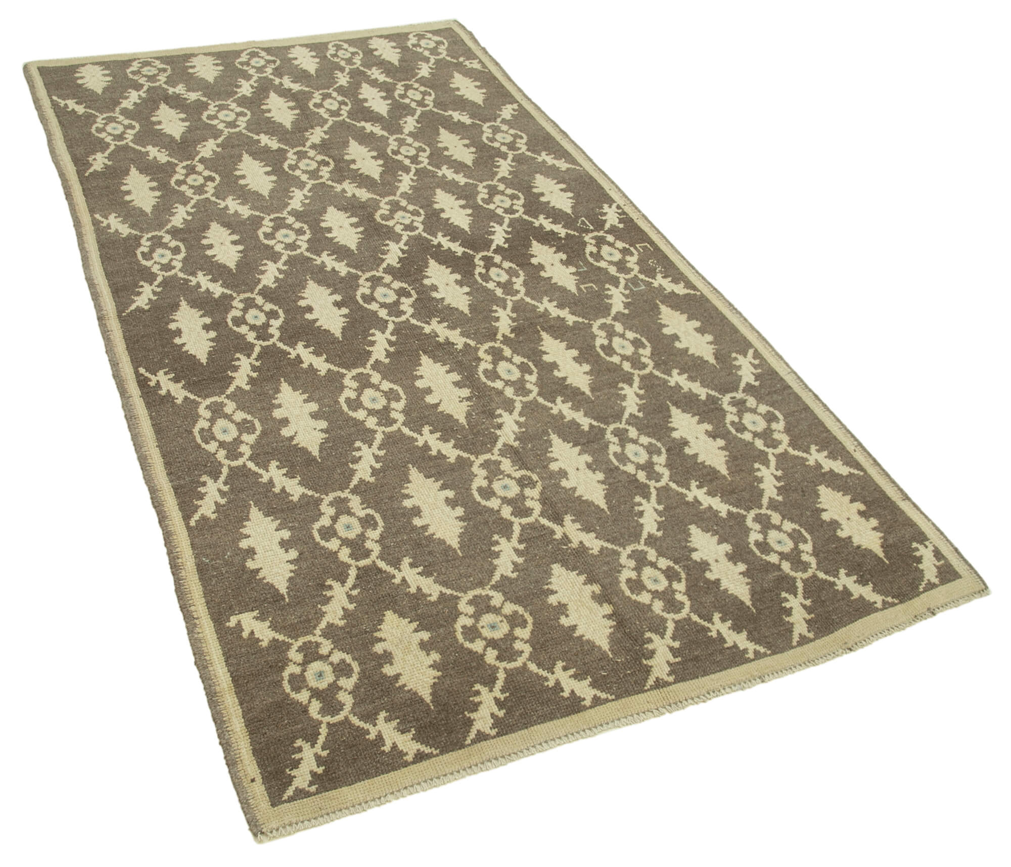 1970s Handwoven Vintage Anatolian Beige Rug 112 cm x 214 cm