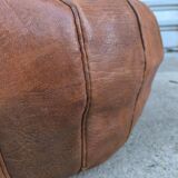 Large round Moroccan leather pouf