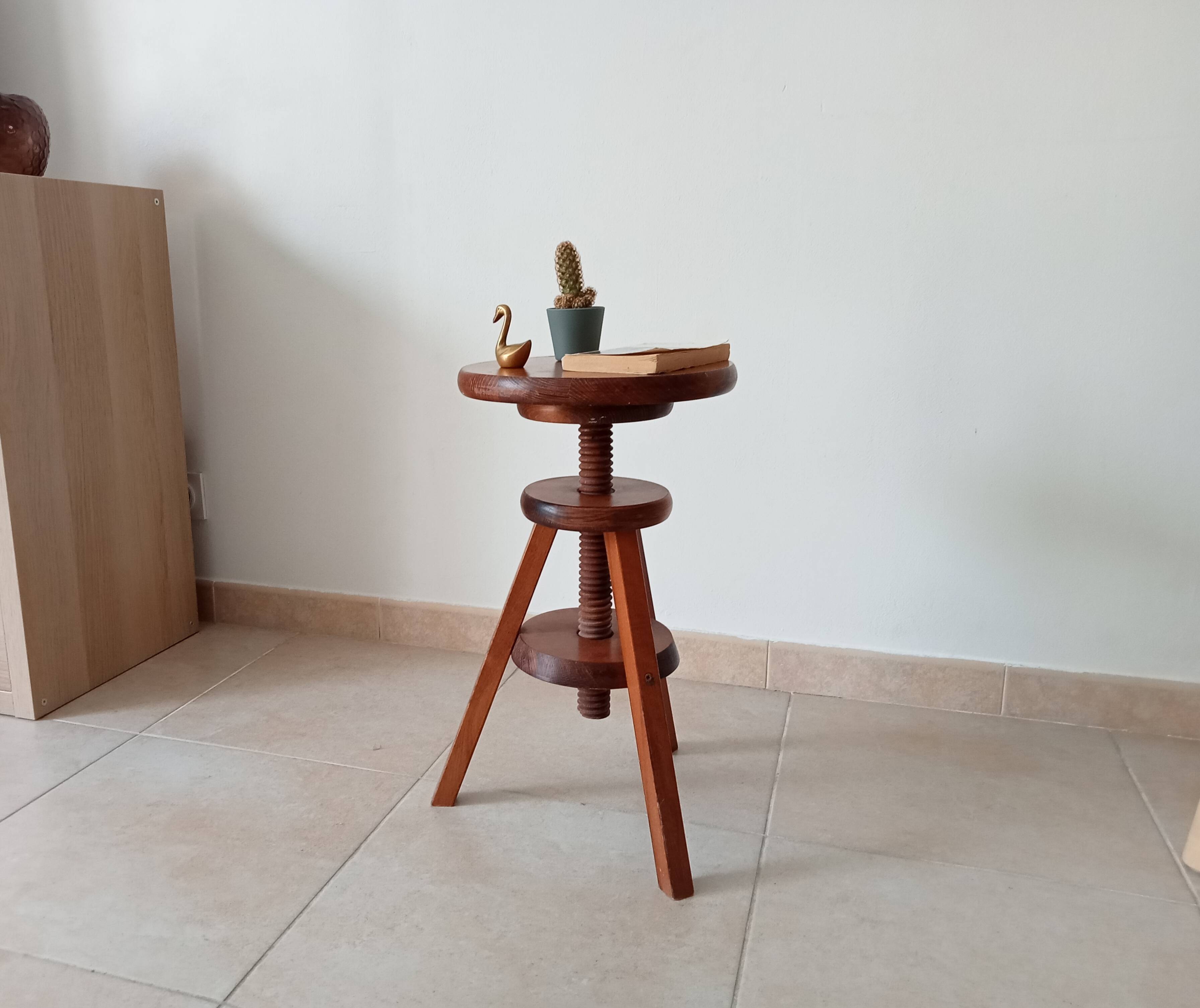 Vintage screw stool in solid oak