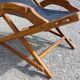 Old deckchair deck chair in wood and black leather - 40s