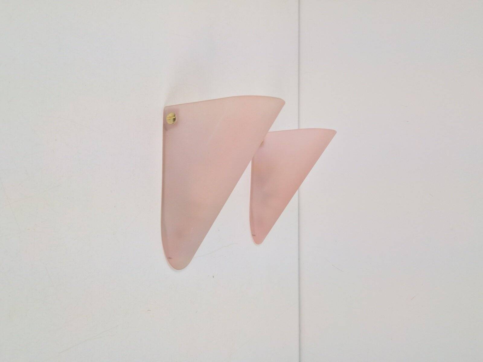 Vintage Triangular Conical Wall Sconces in Pink Frosted Glass from Lumal-It, 1990s, Set of 2