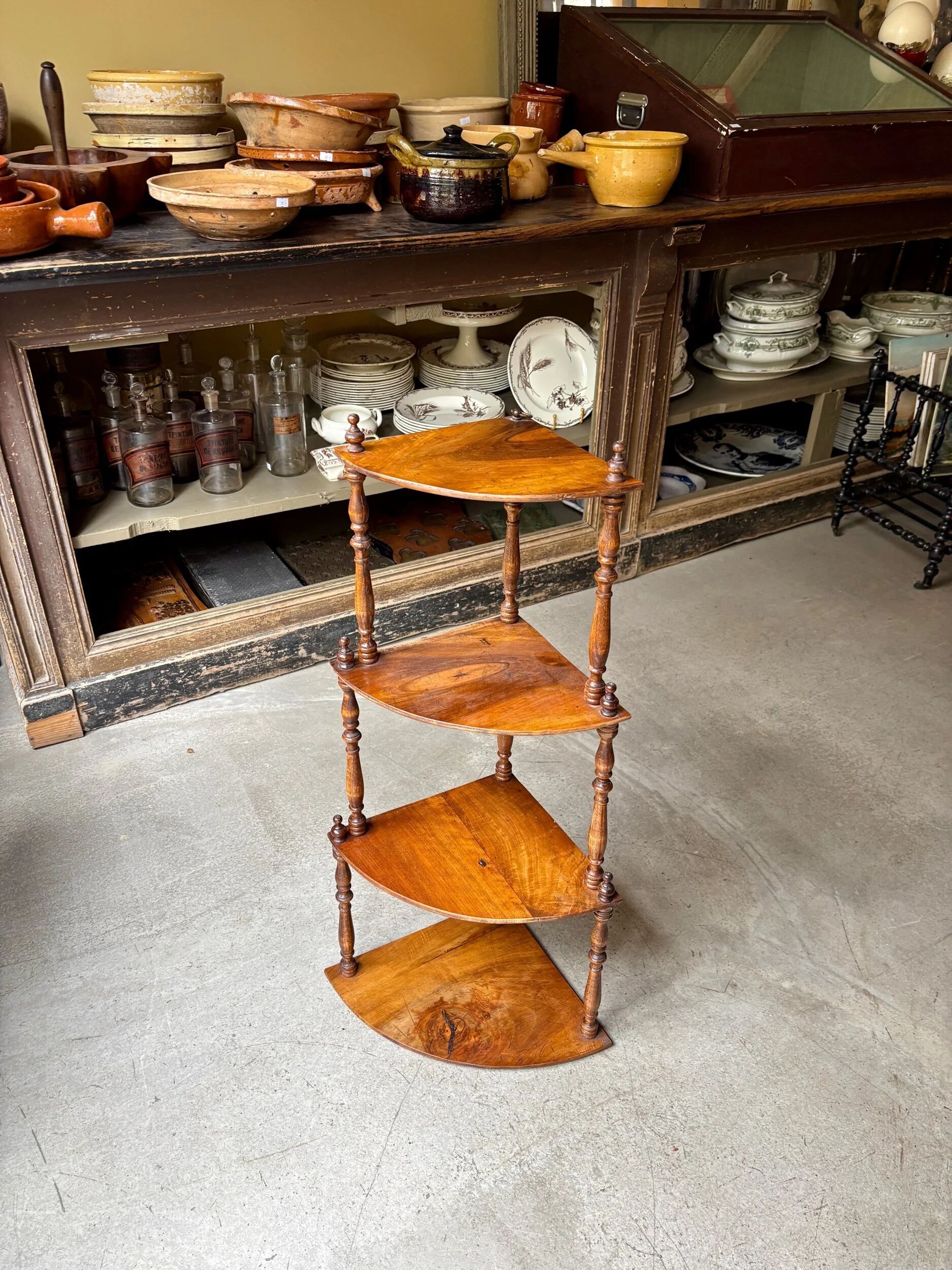 Dark wood corner wall shelf