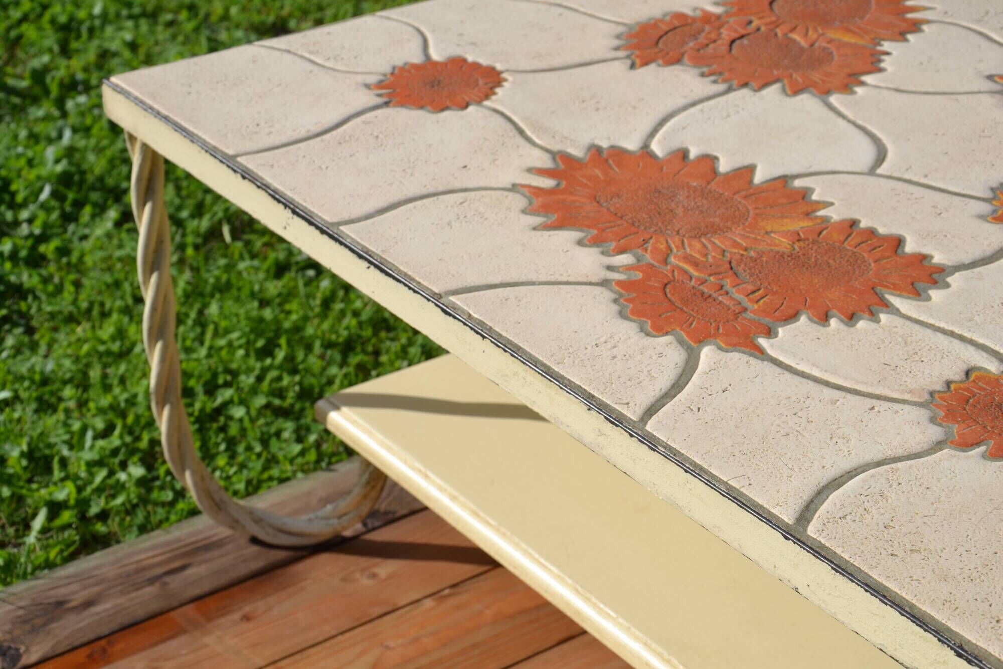 Ceramic coffee table Vallauris "Sunflower" signed Barrois