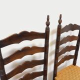 Pair of vintage Arts & Crafts chairs in the style of Antonio Calligaris in oak wood and rope from the 1970s.