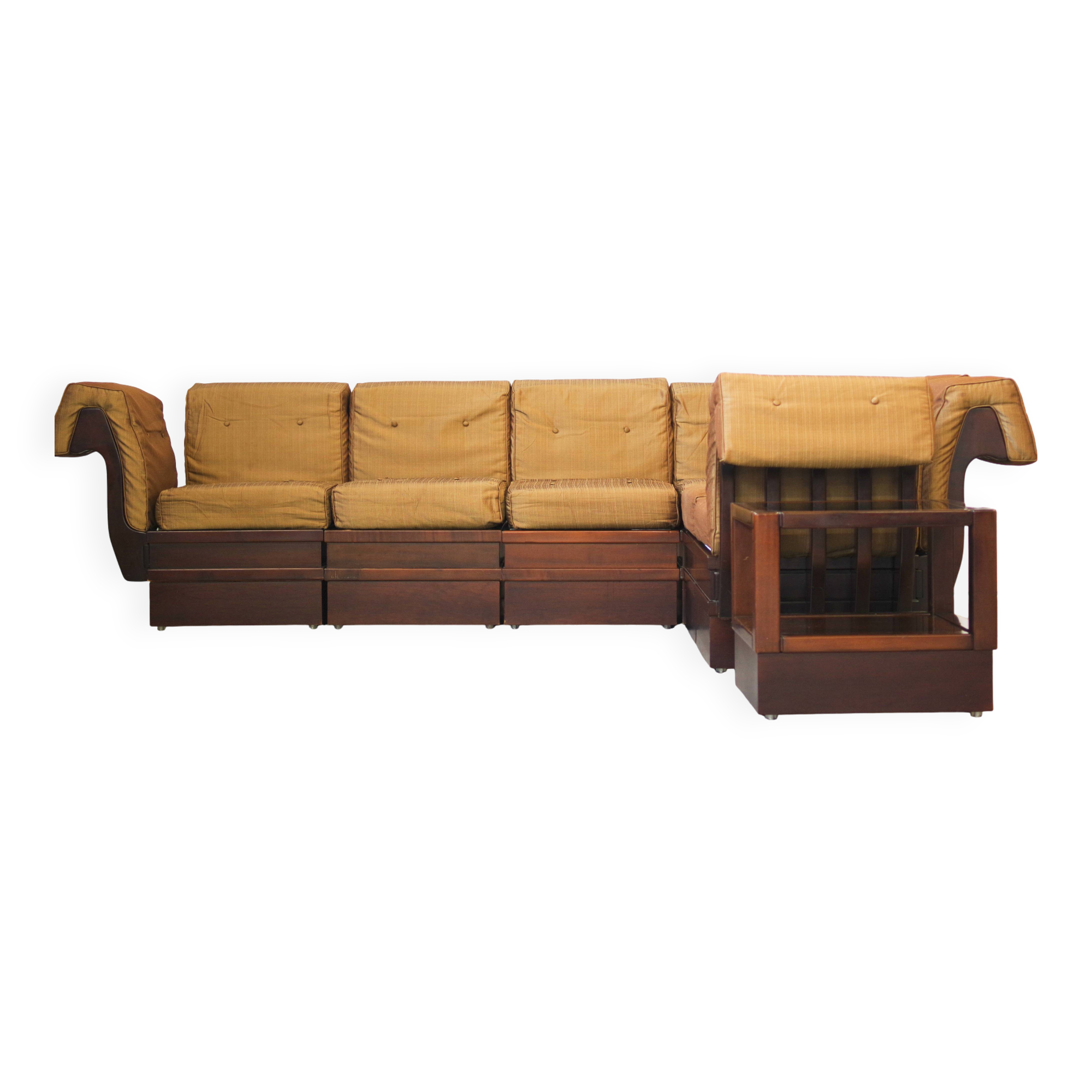 1970s Modular Beechwood Sofa by Frigerio – Original Fabric Upholstery, Set of 6