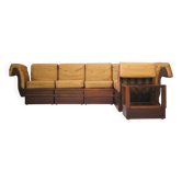 Canapé modulaire en hêtre des années 1970 par Frigerio – Revêtement en tissu d'origine, lot de 6