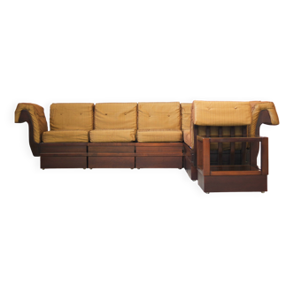 Canapé modulaire en hêtre des années 1970 par Frigerio – Revêtement en tissu d'origine, lot de 6