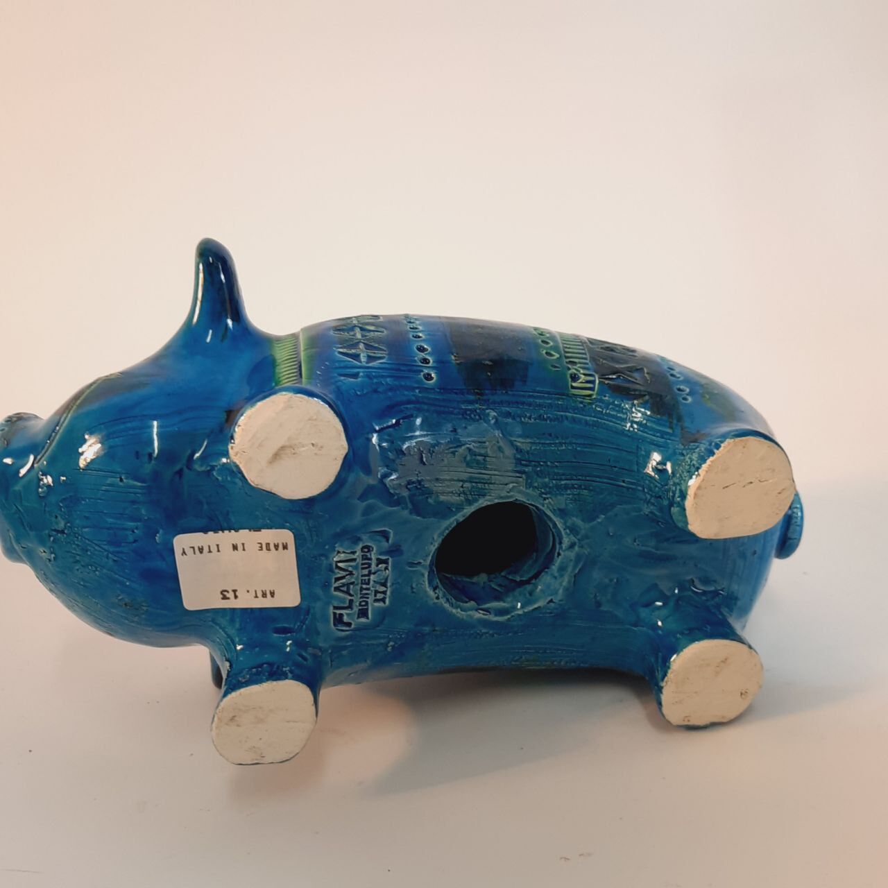 Pig animal statue, vintage, by Aldo Londi for Bitossi, Rimini blue series