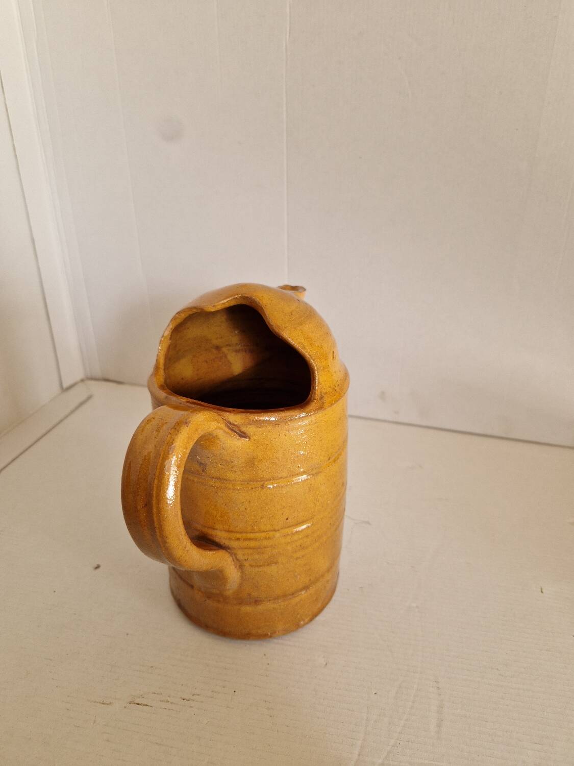 Antique Folk Art Glazed Terracotta Pitcher
