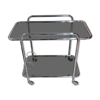 Dessert bar with chromed metal and smoked glass wheels, 70s