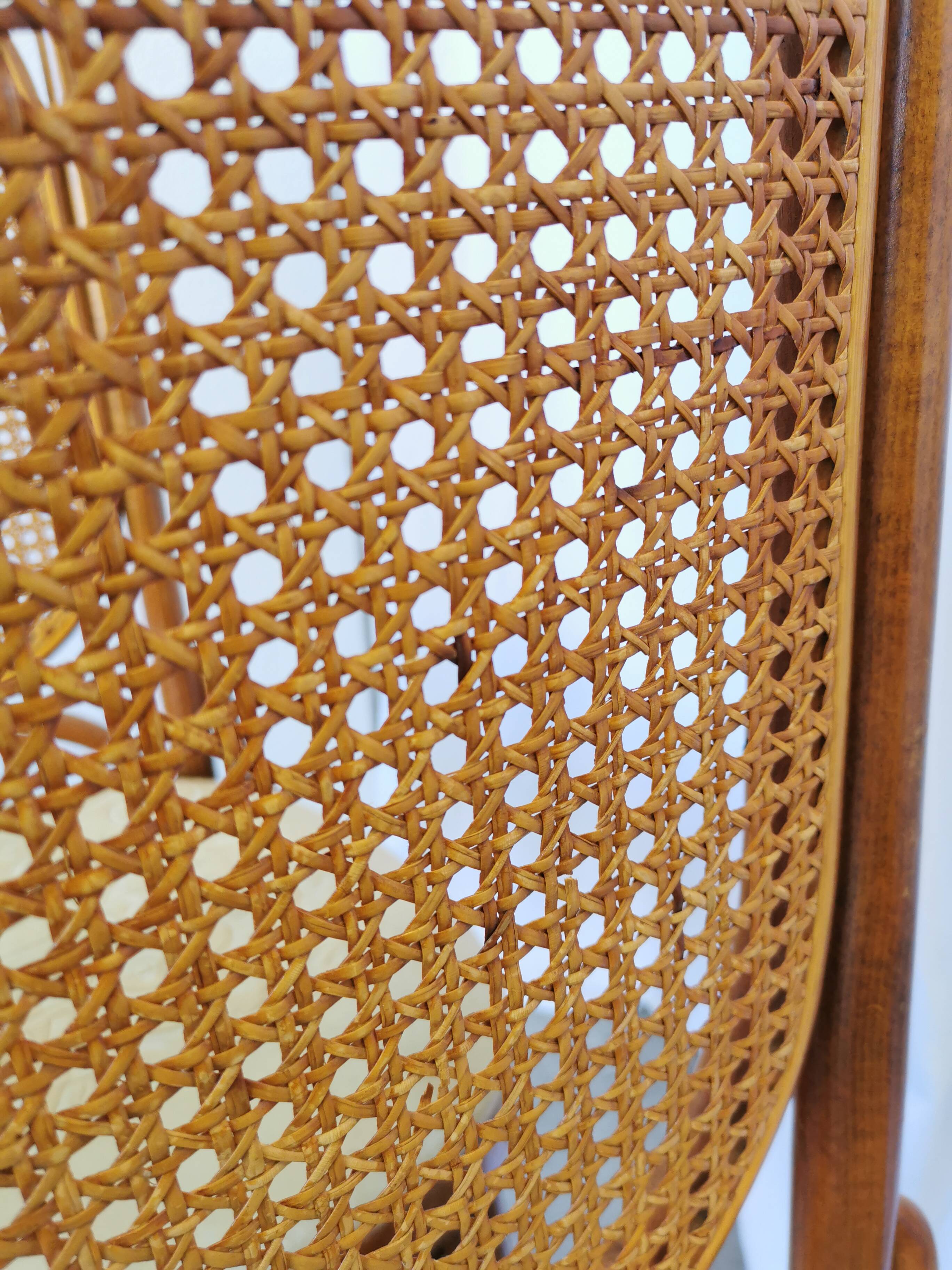 Set of 4 Vintage Bentwood Dining Chairs: Cane Back, Leather Seat, Thonet St