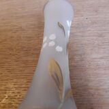 White glass vase enamelled thrush decoration