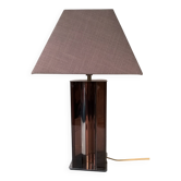 Lampe design en plexiglas fumé et métal chromé 1970