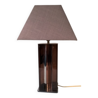 Lampe design en plexiglas fumé et métal chromé 1970