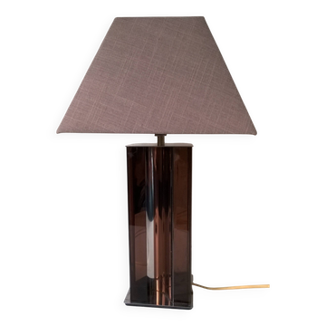 Lampe design en plexiglas fumé et métal chromé 1970