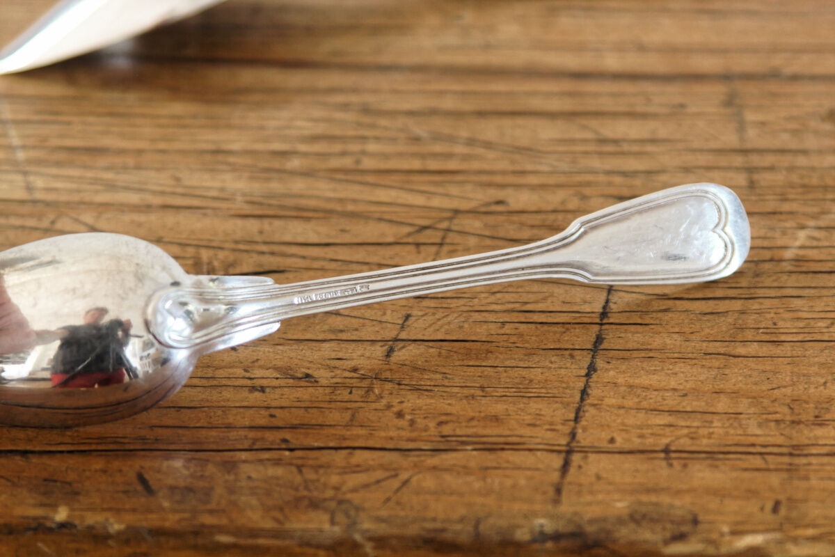 Set of 6 silver metal dessert spoons