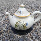 Théière tisanière ancienne céramique faïence de Rodez, décor floral rose noire de Samadet