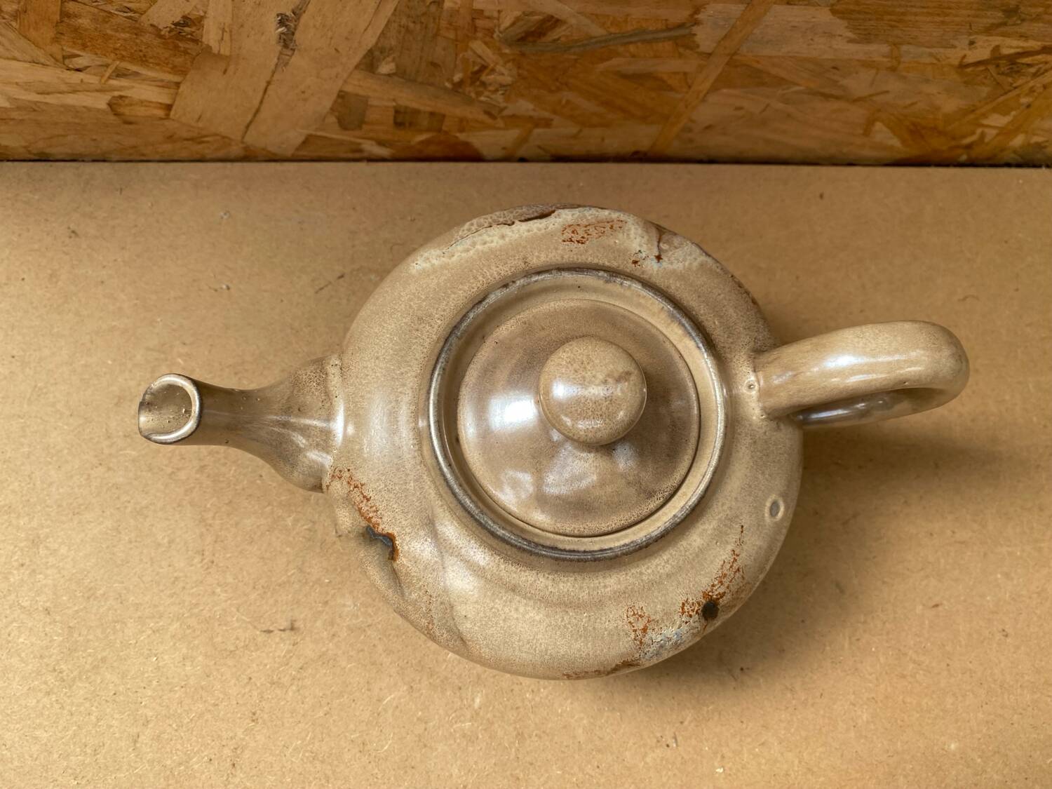 Antique teapot vallauris la roue ceramic beige vintage #b276
