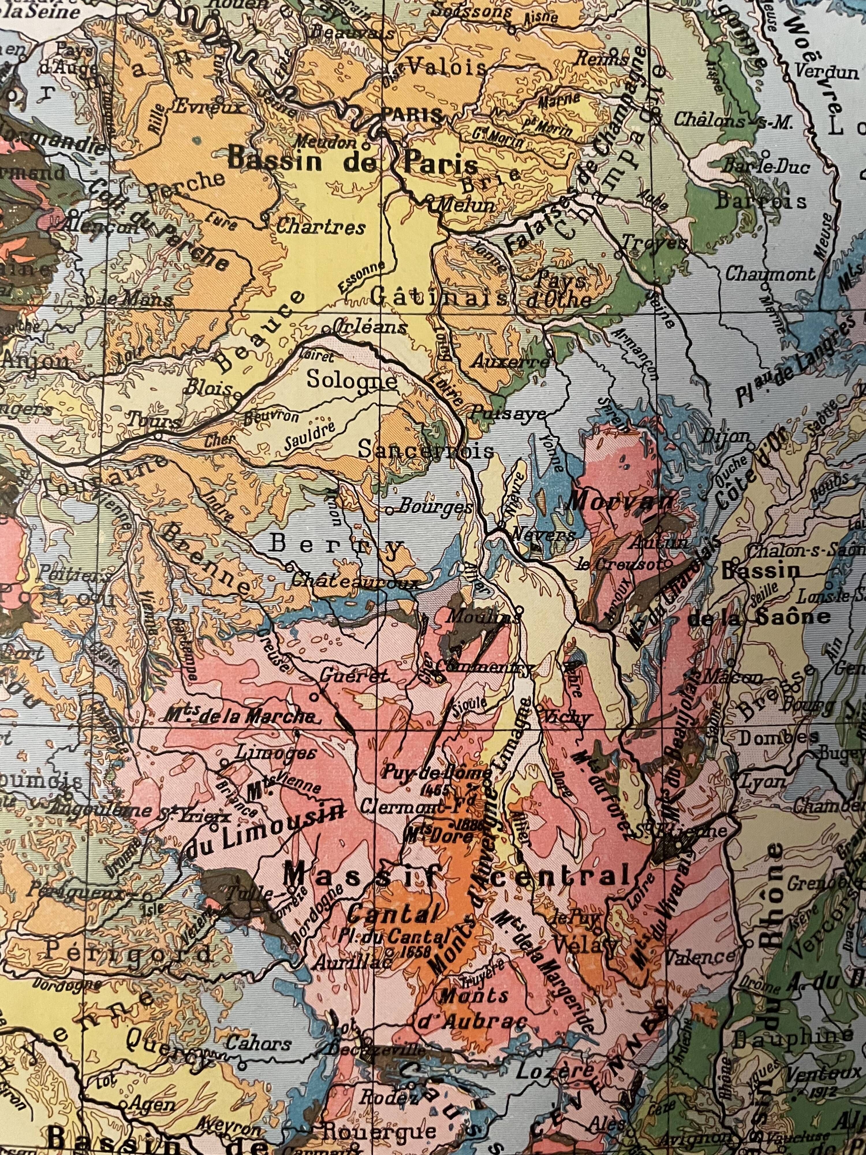 Old geological map of France from 1924