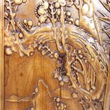 3 Panneaux en bois sculpté, Décors Floraux et Animaliers, Indochine