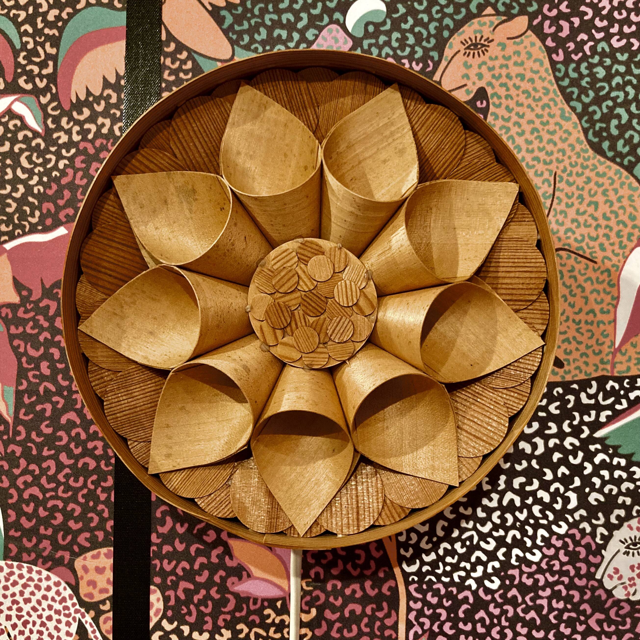Large wooden wall lamp Scandinavian design 1950.