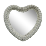 Vintage white rattan heart mirror 60-70, 47cm