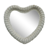 Vintage white rattan heart mirror 60-70, 47cm
