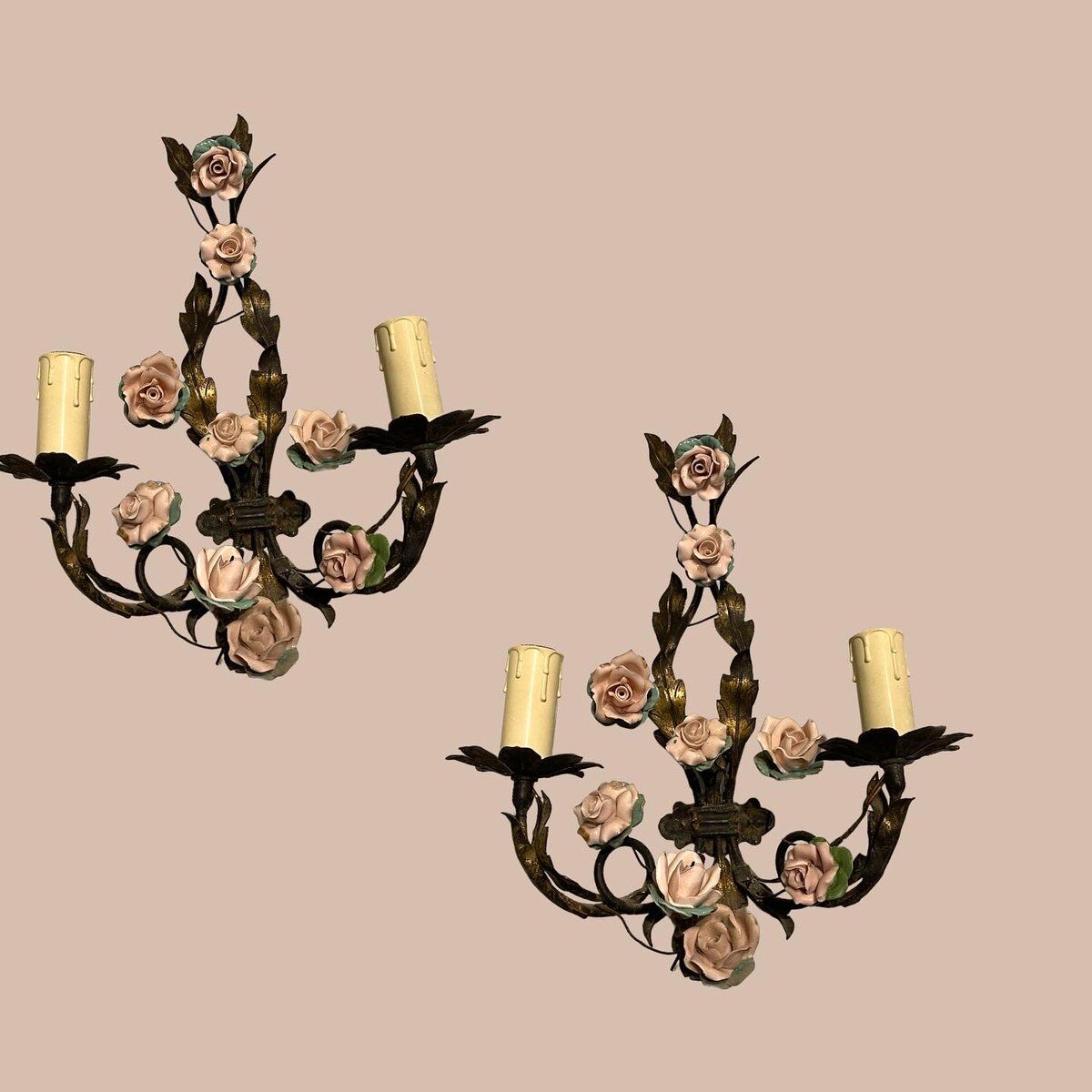 Vintage tole porcelain sconces 1960s