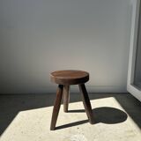 Tripod stool in upcycled teak with flat top - Small tripod stool in solid brown wood with circu seat
