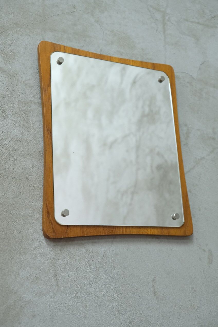 Scandinavian Minimalist Teak Mirror 1960s 36x30cm