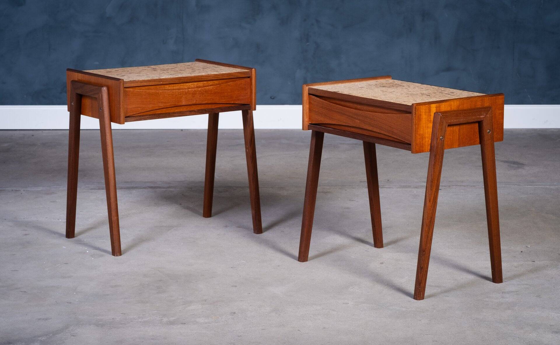 Teak Bedside Tables with Cork Top by Ølholm Møbelfabrik, 1960s, Set of 2