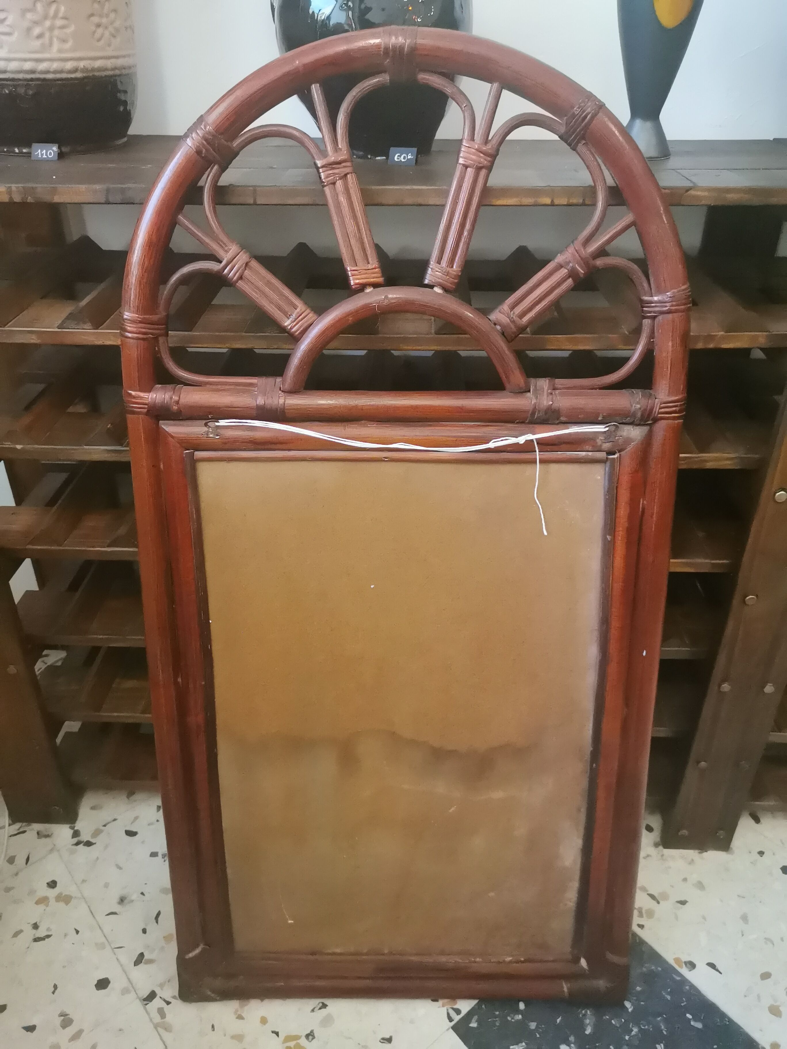 Vintage bamboo and rattan mirror 70, 100x50cm