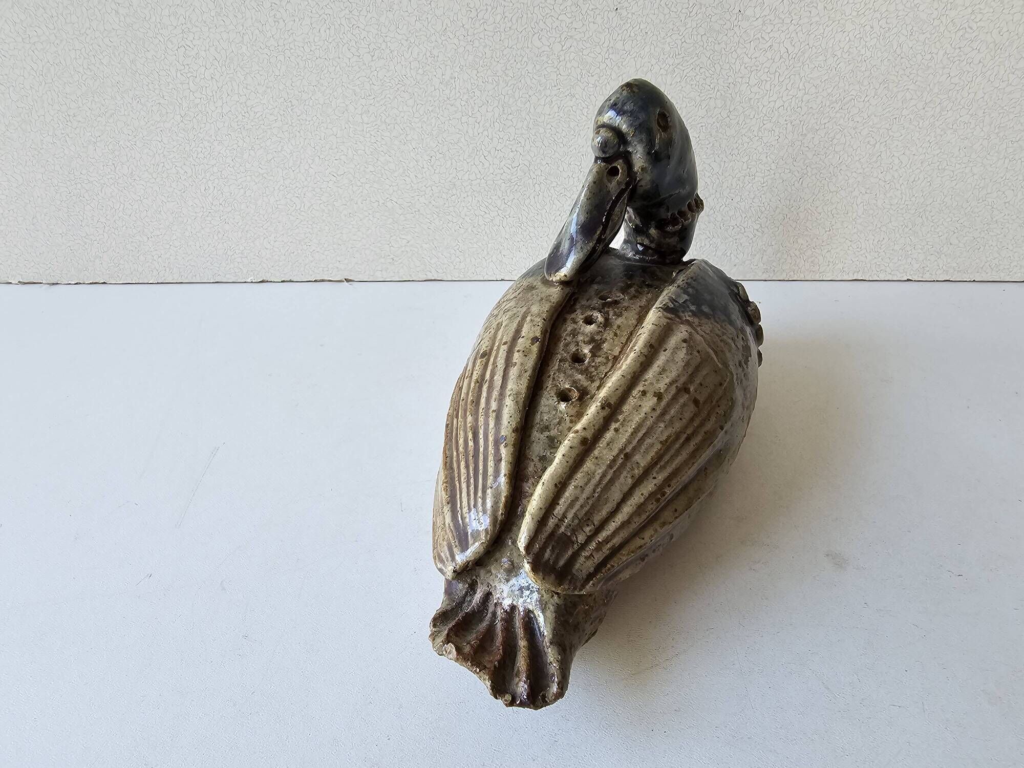 Zoomorphic ceramic sculpture - Duck / Vase of flowers Signed