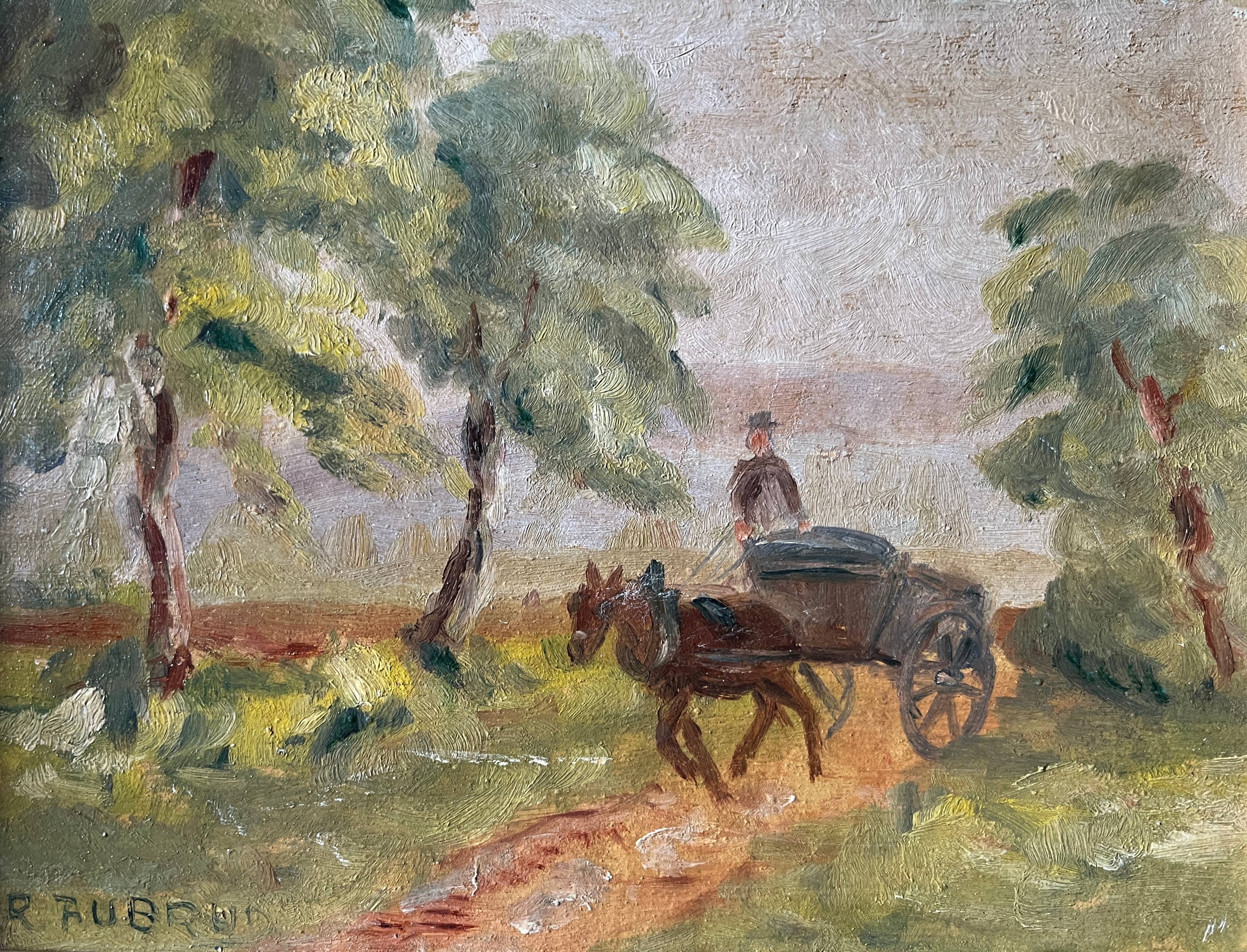 Post-impressionist “Chemin de Merolle” painting by Roger Aubrun 1947 + frame