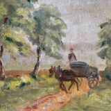 Post-impressionist “Chemin de Merolle” painting by Roger Aubrun 1947 + frame