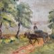 Post-impressionist “Chemin de Merolle” painting by Roger Aubrun 1947 + frame