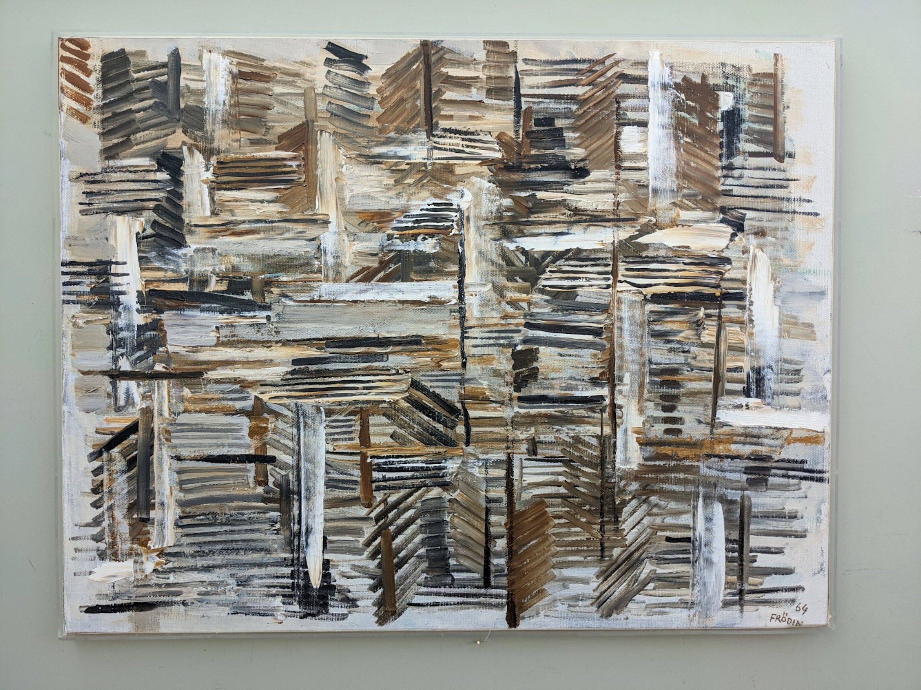 1964 Mid-Century Modern "Forest" Swedish Vintage Abstract Oil Painting, Framed