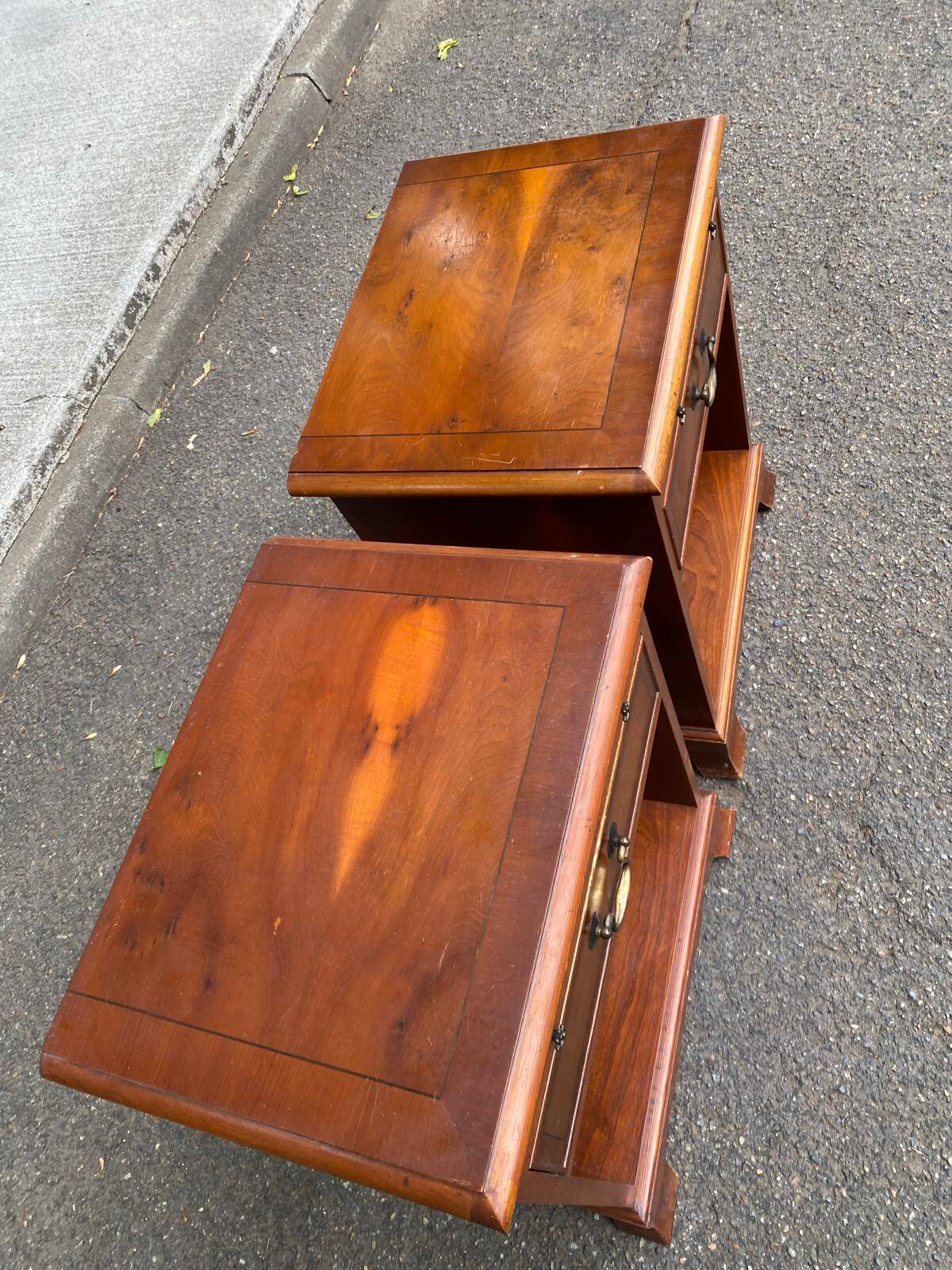 Pair of English yew wood bedside tables – Bradley Made in England 19