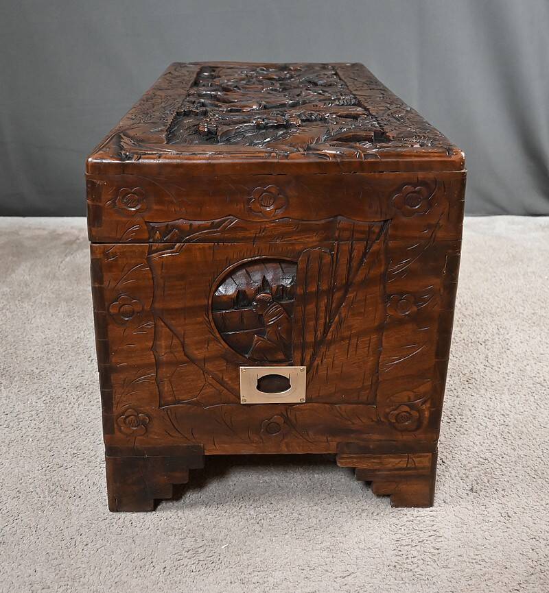 Large Camphor Wood Carved Chest, China – Mid 20th Century