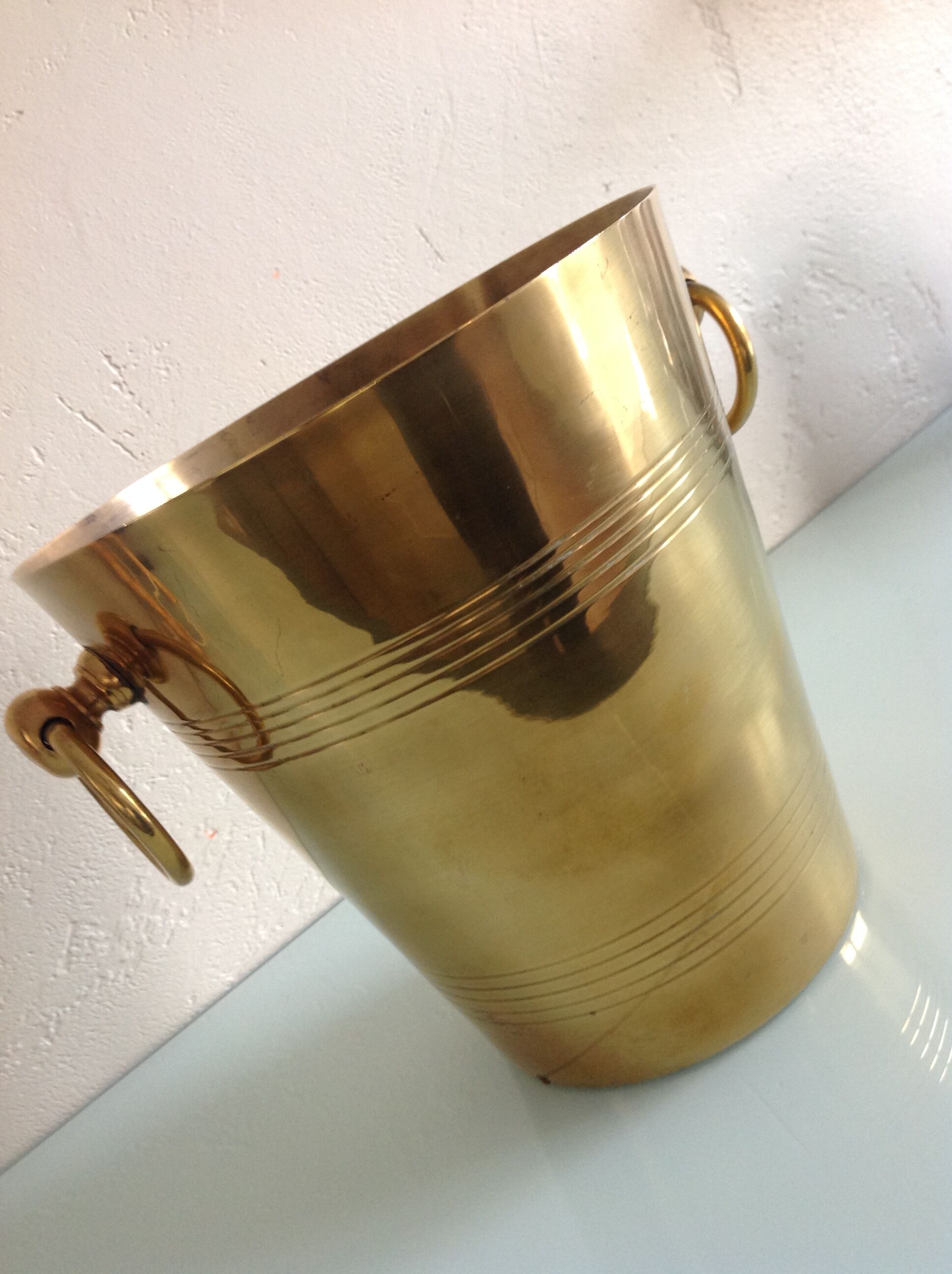 Yellow copper champagne bucket / vintage 70s