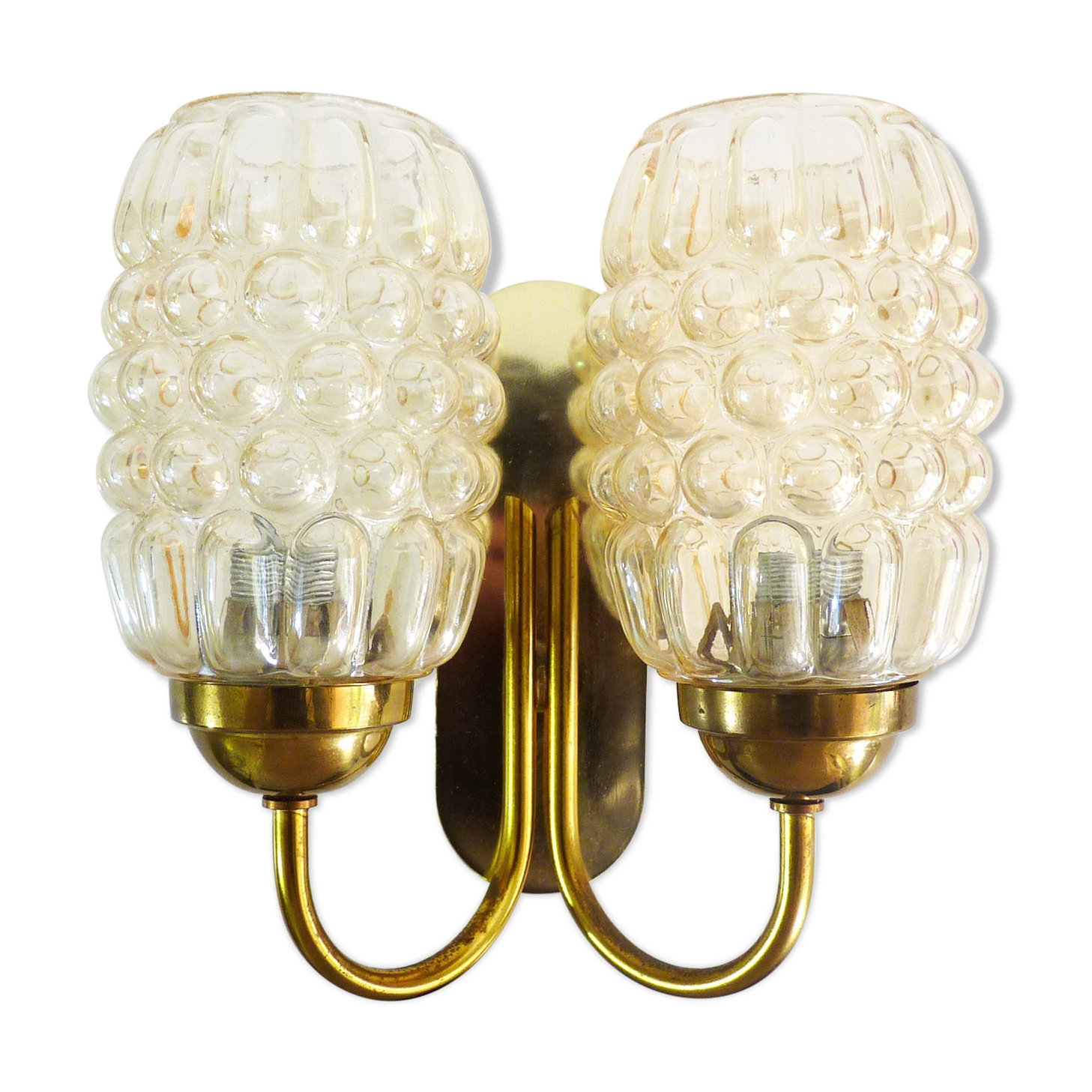 Graewe vintage wall applique double lights, amber bubble glasses. Year 50 60