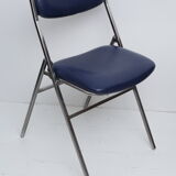 Chaise pliable skaï bleu pieds chromés