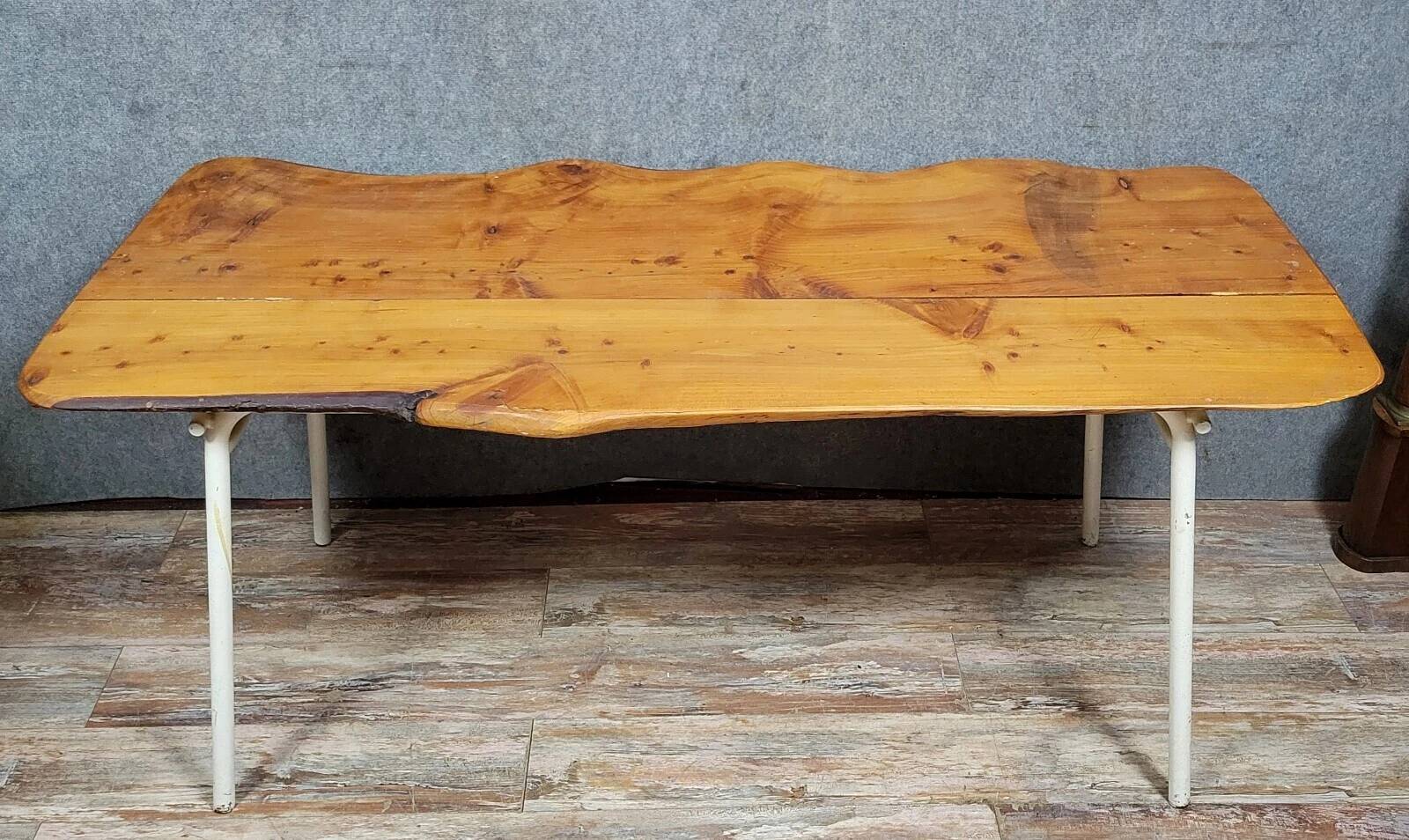 Brutalist dining table in wood and iron, 20th century