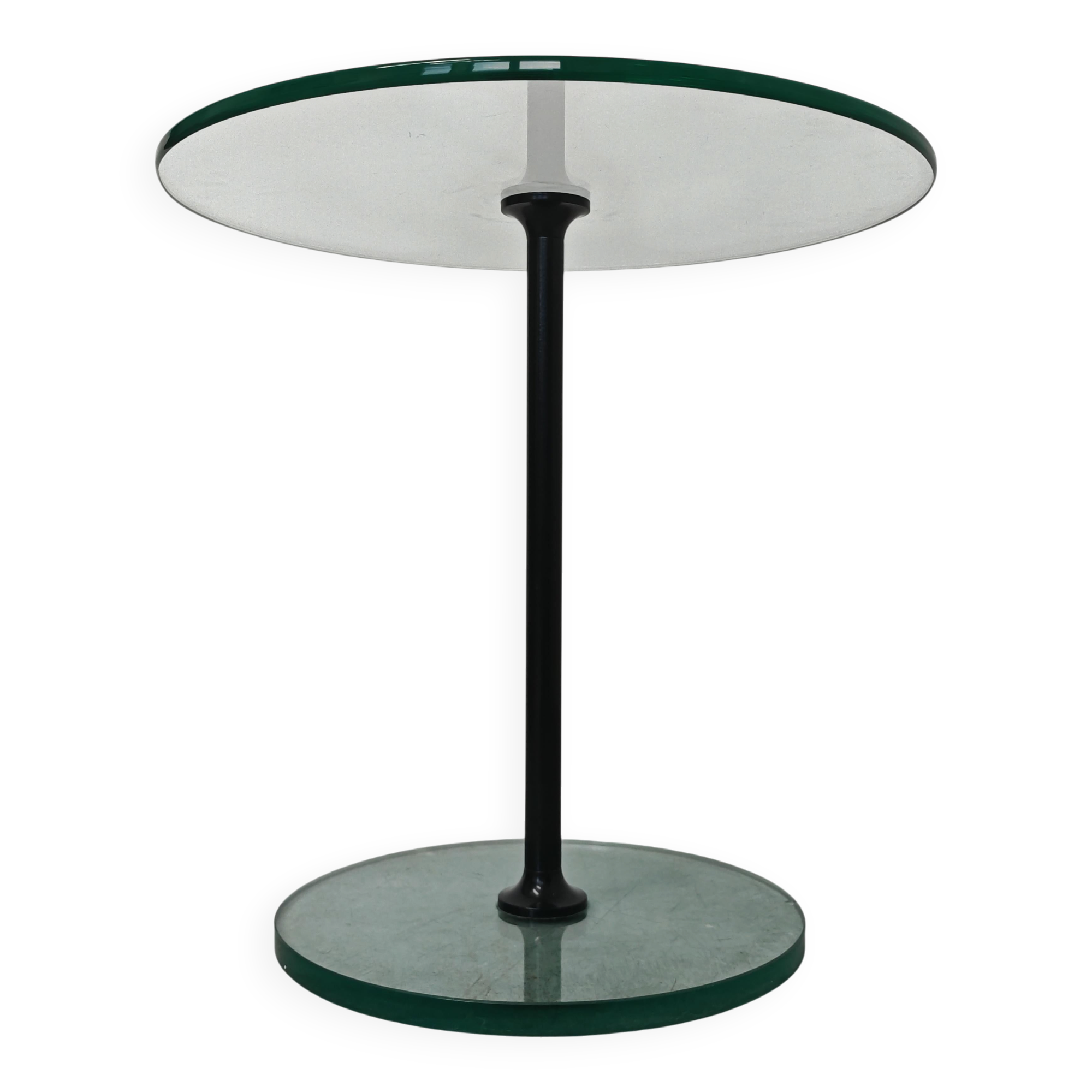 Minimalist round side table in glass by Draenert, 1983